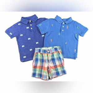 MINI BODEN Boys Bundle - 2 Polos and Plaid Pull On Shorts - 3